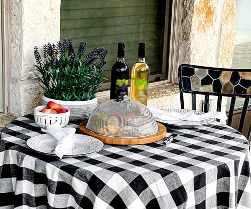 Halloween Round Tablecloth, Black and White Tablecloth 70 inch, 100% Cotton, Buffalo Plaid Round Tablecloth, Checkered Table Cloth, Outdoor Tablecover, Farmhouse Cloth Dining Gingham Tablecloth