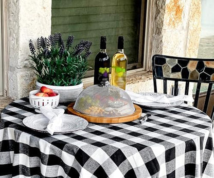 Halloween Round Tablecloth, Black and White Tablecloth 70 inch, 100% Cotton, Buffalo Plaid Round Tablecloth, Checkered Table Cloth, Outdoor Tablecover, Farmhouse Cloth Dining Gingham Tablecloth