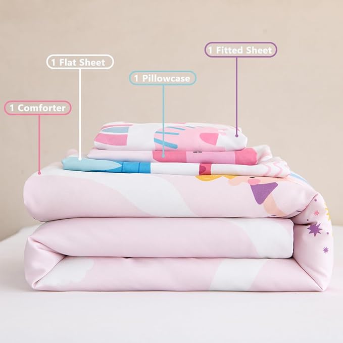 PERFEMET 4 Pieces Girls Toddler Bedding Set Pink Castle Fairy Tales Toddler - Image 7