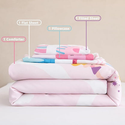 PERFEMET 4 Pieces Girls Toddler Bedding Set Pink Castle Fairy Tales Toddler - Image 7
