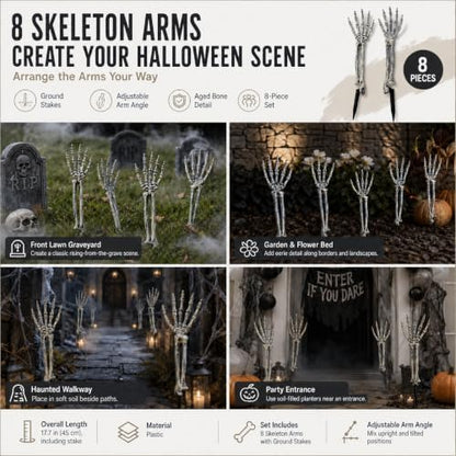Halloween Skeleton Arms and Hands, 8-Piece Outdoor Yard Decorations Set