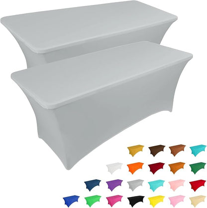 IVAPUPU 2 Pack 6FT Table Cloth for Rectangular Fitted Events Stretch Grey Table by IVAPUPU