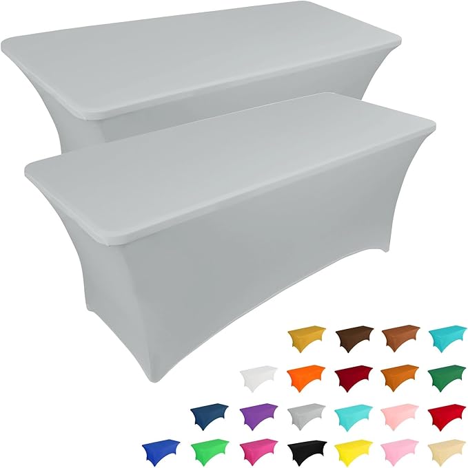 IVAPUPU 2 Pack 4FT Table Cloth for Rectangular Fitted Events Stretch Grey Table by IVAPUPU