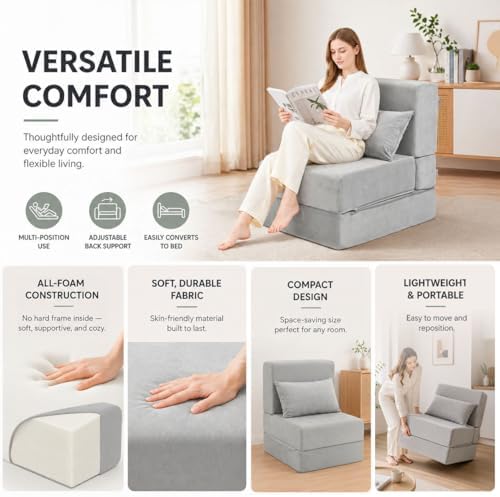 folding sofa bed, convertible sleeper chair, no assembly, side view