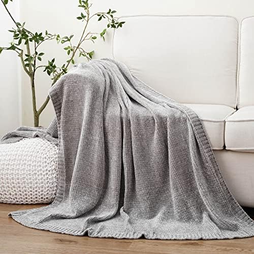 chenille throw blanket for couch sofa, light grey, view 9