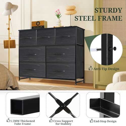 7-drawer dresser for bedroom, anti-tip wide storage organizer, side view