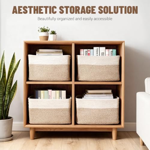 woven storage baskets, decorative storage bins for organizing shown in use