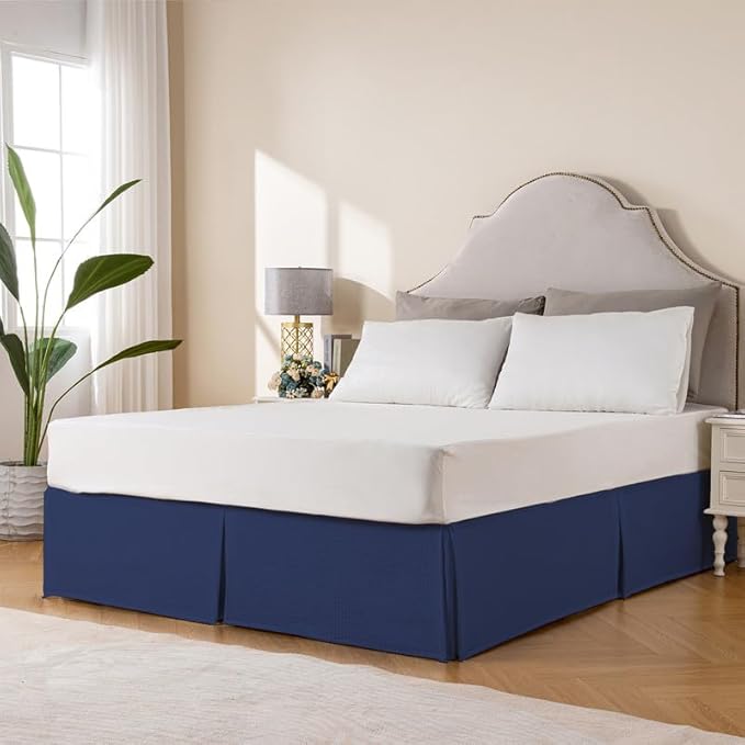 MIYE Pleated Waffle Weave Bed Skirt, Tailored Dust Ruffle 16 Inch Drop Easy Fit - Image 3