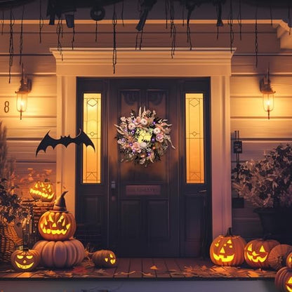 Valery Madelyn 24" Halloween Wreath for Front Door Decor with Lights
