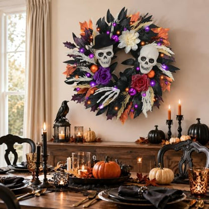 Waipfaru 24 Inch Halloween Wreath for Front Door, Halloween Door Wreath
