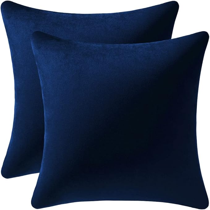Couch Pillow Cases 16x16 Navy: 2 Pack Cozy Soft Velvet Square Throw Pillow by DEZENE