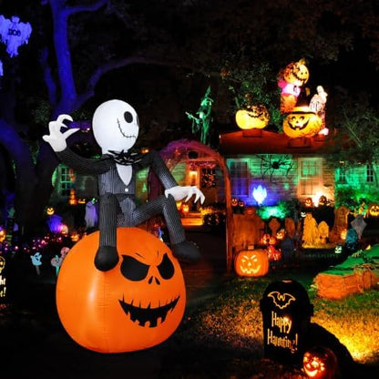 6Ft Inflatable Halloween Yard Decoration - Outdoor Blow Up Skeleton & Pumpkin Decoration - Built-in LED Lights for Halloween Lawn Outdoor Decoration