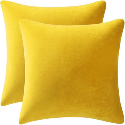 Couch Pillow Covers 18x18 Yellow: 2 Pack Cozy Soft Velvet Square Throw Pillow by DEZENE