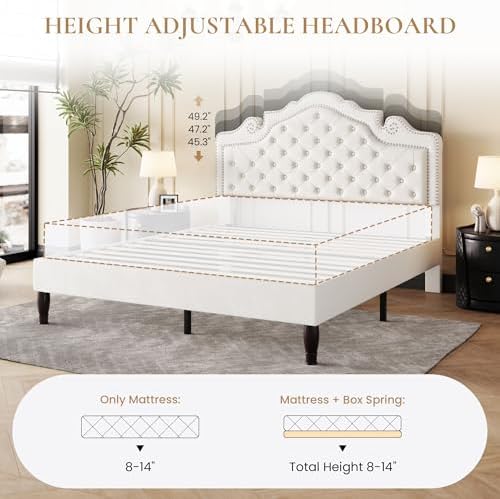 sha cerlin full size bed frame with adjustable, front angle view