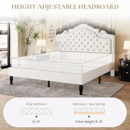 sha cerlin full size bed frame with adjustable, front angle view