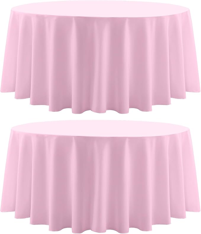 Round Tablecloth 132 Inch 2 Pack Pink Tablecloths Washable Decorative Linen by AOCOZHomeLifeMuseum