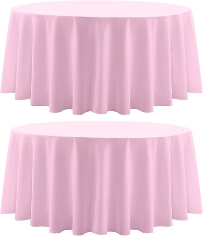 Round Tablecloth 132 Inch 2 Pack Pink Tablecloths Washable Decorative Linen by AOCOZHomeLifeMuseum