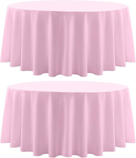 Round Tablecloth 132 Inch 2 Pack Pink Tablecloths Washable Decorative Linen by AOCOZHomeLifeMuseum