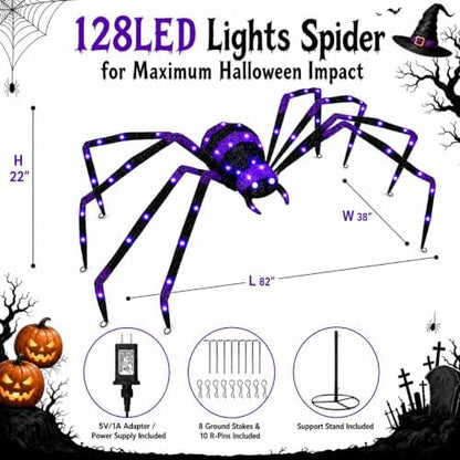 6.8 FT Giant Spider Halloween Decorations, 128 LED Light Up Spider