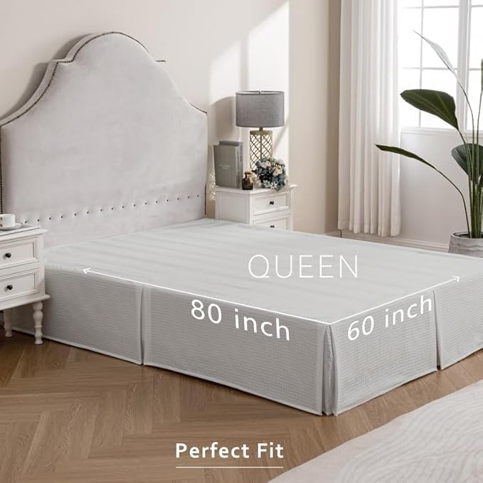MIYE Pleated Waffle Weave Bed Skirt, Tailored Dust Ruffle 12 Inch Drop Easy Fit - Image 7