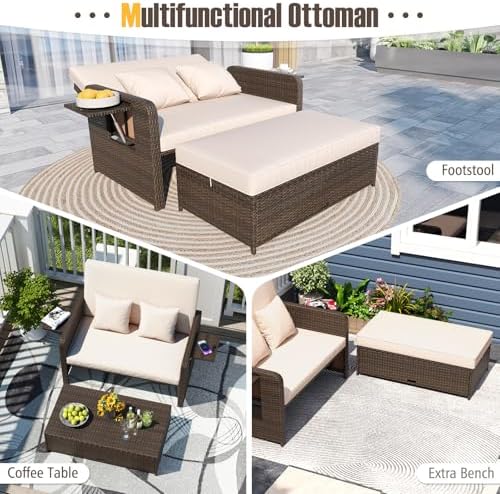 ldaily moccha outdoor daybed, wicker loveseat sofa set on a desk or shelf