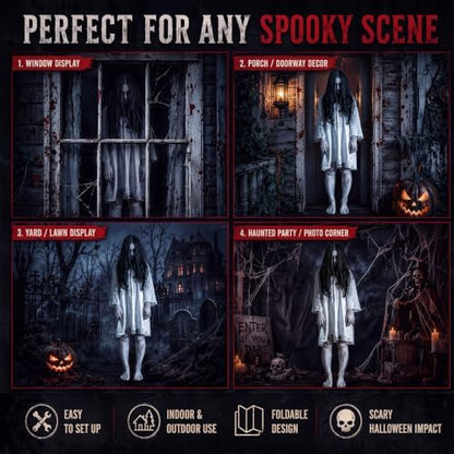 Novabright 47 Inch Halloween Standing Yard Sign for Outdoor Decor with Metal Stakes and Base Halloween Ghost Spooky Lifelike Yard Sign for Lawn Porch Indoor Party Display