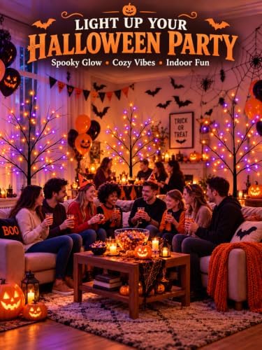 Black Halloween Tree with Purple and Orange Lights, 3Pack 4/5/6FT 300LED