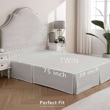 MIYE Pleated Waffle Weave Bed Skirt, Tailored Dust Ruffle 14 Inch Drop Easy Fit - Image 7