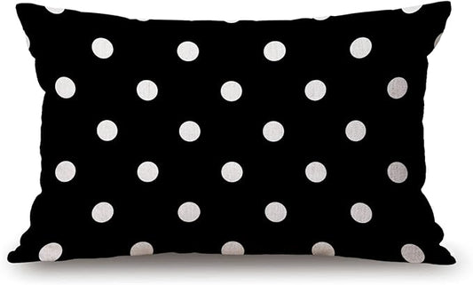 Polka Dot Pillow Cover Farmhouse Vintage Black White Spot Decorations Cushion by Solekla