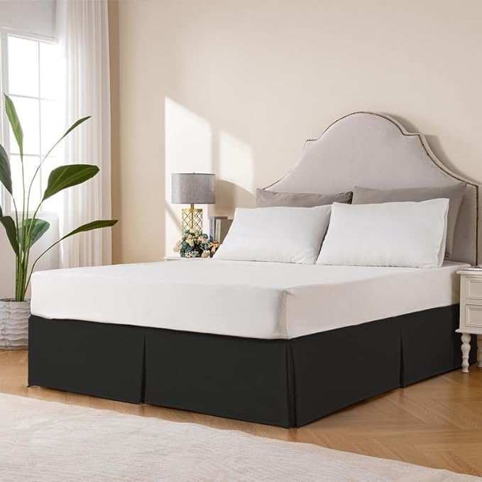 MIYE Pleated Waffle Weave Bed Skirt, Tailored Dust Ruffle 16 Inch Drop Easy Fit - Image 4
