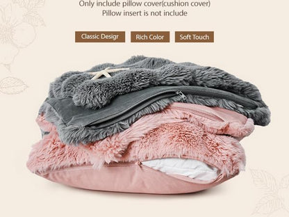 Pack of 2 Faux Rabbit Fur Pillow Covers 18x18 Inch – Cozy Super Soft Fuzzy - Image 6