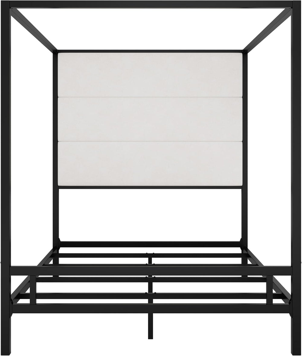 Merax Queen Size Metal Canopy Bed Frame, Modern Tall Upholstered Velvet Headb...