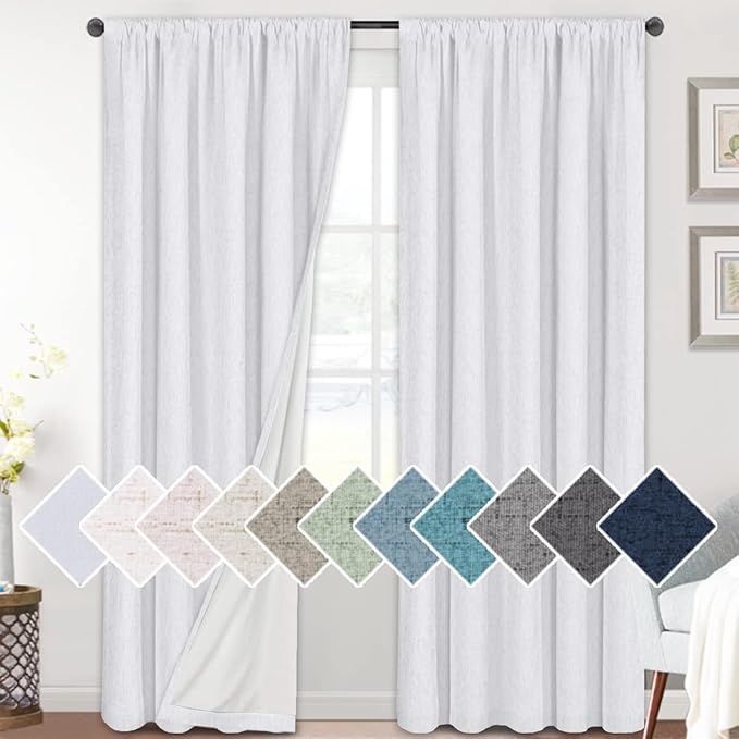 H.VERSAILTEX Linen Look 100% Blackout Bright White Curtains 95 Inches Long by HVERSAILTEX
