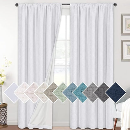 H.VERSAILTEX Linen Look 100% Blackout Bright White Curtains 84 Inches Long by HVERSAILTEX