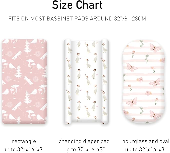 3-Pack Organic Bassinet Sheets for Girls Stretch, Soft Cozy Fitted Bassinet - Image 3