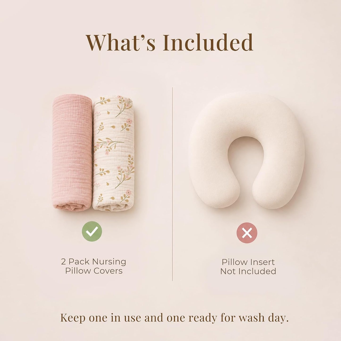 Konssy 2-Pack Muslin Nursing Pillow Covers, Soft & Adorable Nursing Covers for Breastfeeding Pillows, Slipcovers for Newborn Boys & Girls(Pink, Floral)