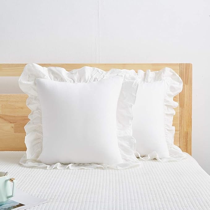 White Ruffle Decorative Throw Pillow Covers - Image 2