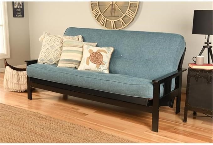 BOWERY HILL Modern Full-Size Linen Fabric Futon in Aqua Blue-Frame Not Included - Image 2