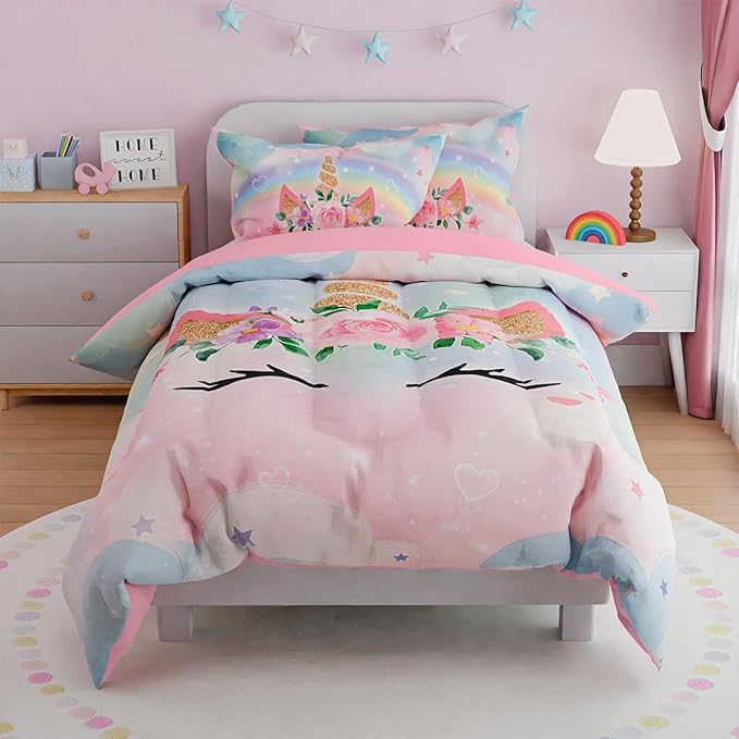 SANDJEST Unicorns Bedding Set for Girls Kids Teen Tween, Ultra Soft Microfiber - Image 4