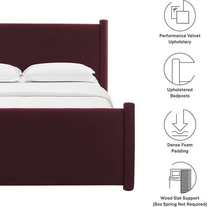modway rael queen platform bed frame with upholstered, close-up detail