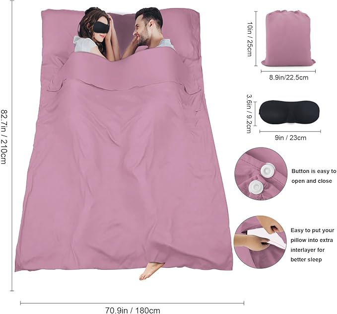 Sleeping Bag Liner, Travel Sheet & Adult Sleep Sack, Camping Sheets Travel - Image 3