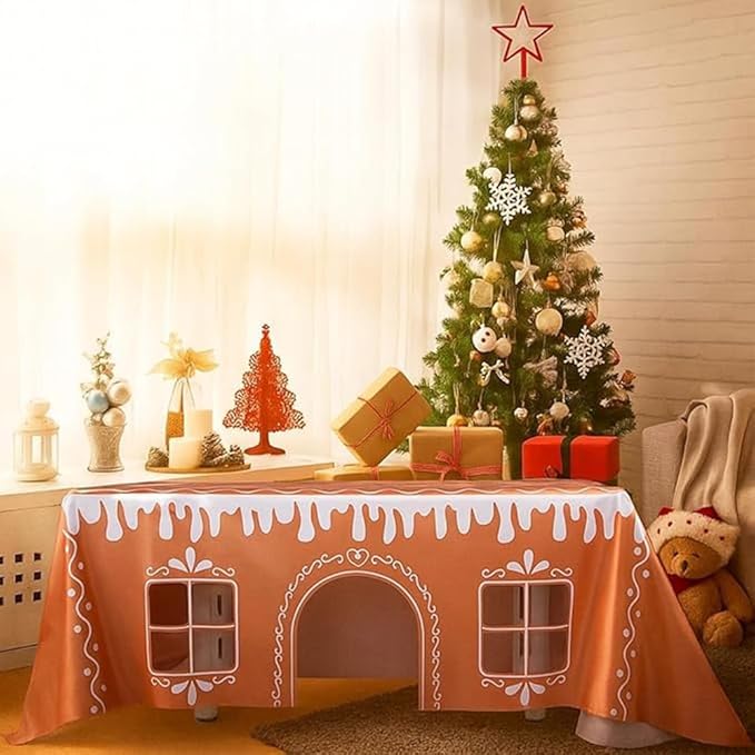 Gingerbread House Christmas Tablecloth, Reusable Waterproof Stain-Resistant - Image 4