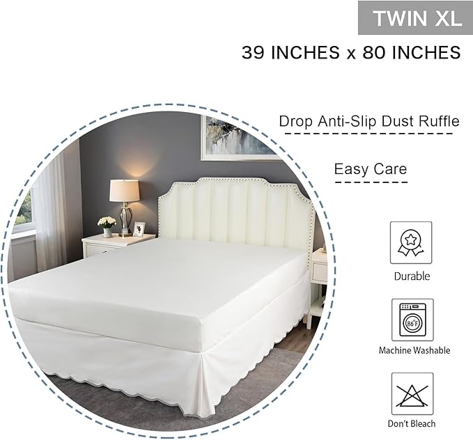 HIG Off-White Chic Twin XL Bed Skirt - Image 2