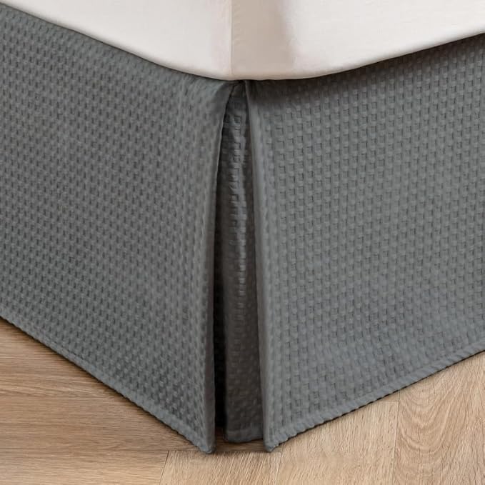 MIYE Pleated Waffle Weave Bed Skirt, Tailored Dust Ruffle 18 Inch Drop Easy Fit - Image 2