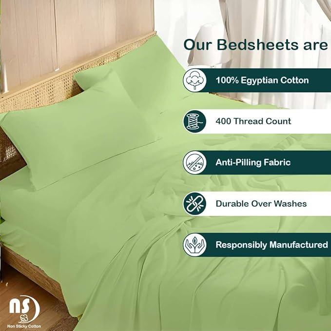 NON Sticky cotton Twin Size Sleeper Sofa Sheets, 4 Piece Egyptian Cotton Bed - Image 2