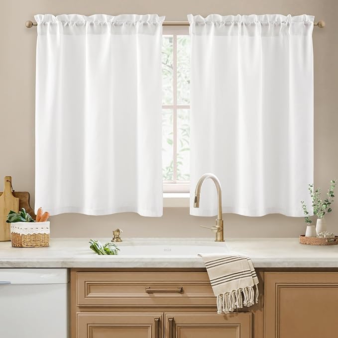 HOMEIDEAS Non-See-Through White Privacy Sheer Kitchen Curtains 36 Inches Long 2 by HOMEIDEAS