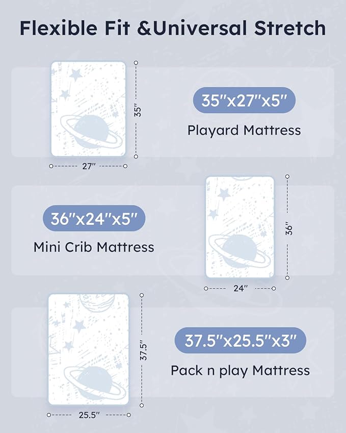 Pack and Play Sheets Fitted 3 Pack, Mini Crib Sheets - Image 3
