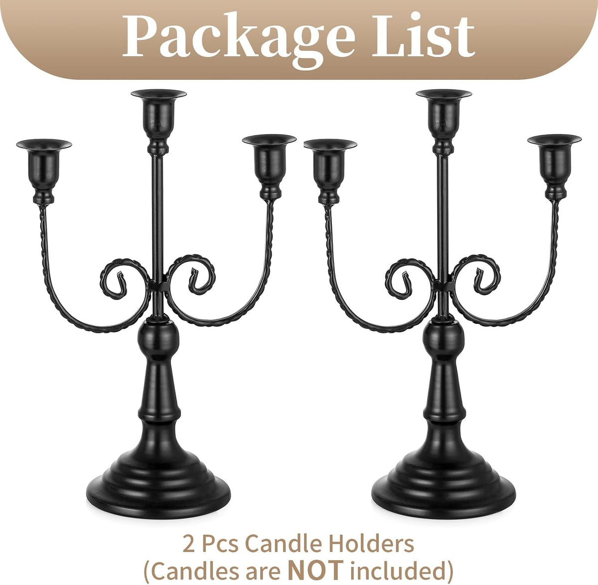 Sziqiqi Black Candelabra Candle Holder for Halloween, 3 Arms Candelabra