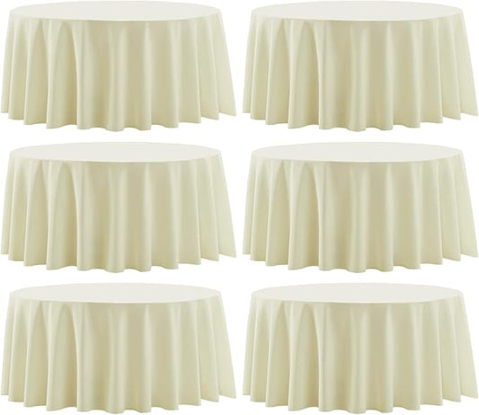 Round Tablecloth 6 Pack 108 Inch Ivory Tablecloths Washable Decorative Linen by AOCOZHomeLifeMuseum