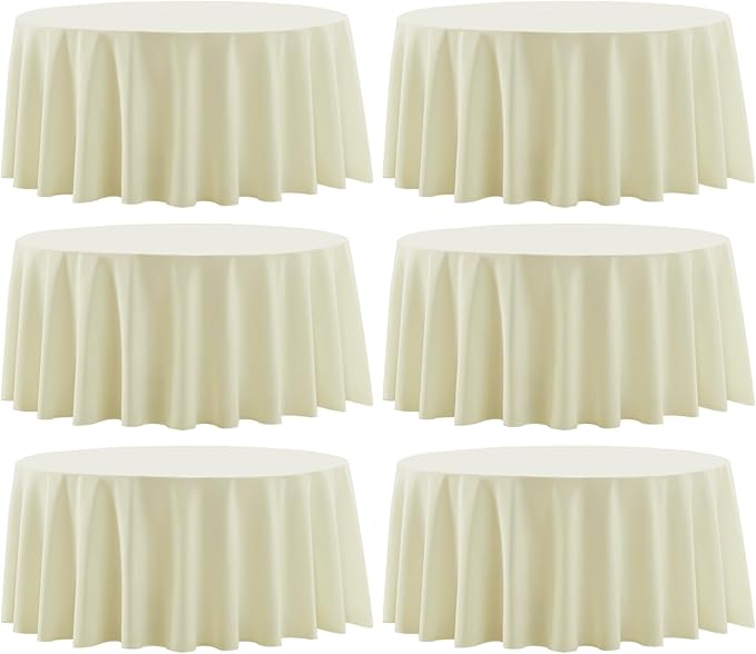 Round Tablecloth 132 Inch 6 Pack Ivory Tablecloths Washable Decorative Linen by AOCOZHomeLifeMuseum
